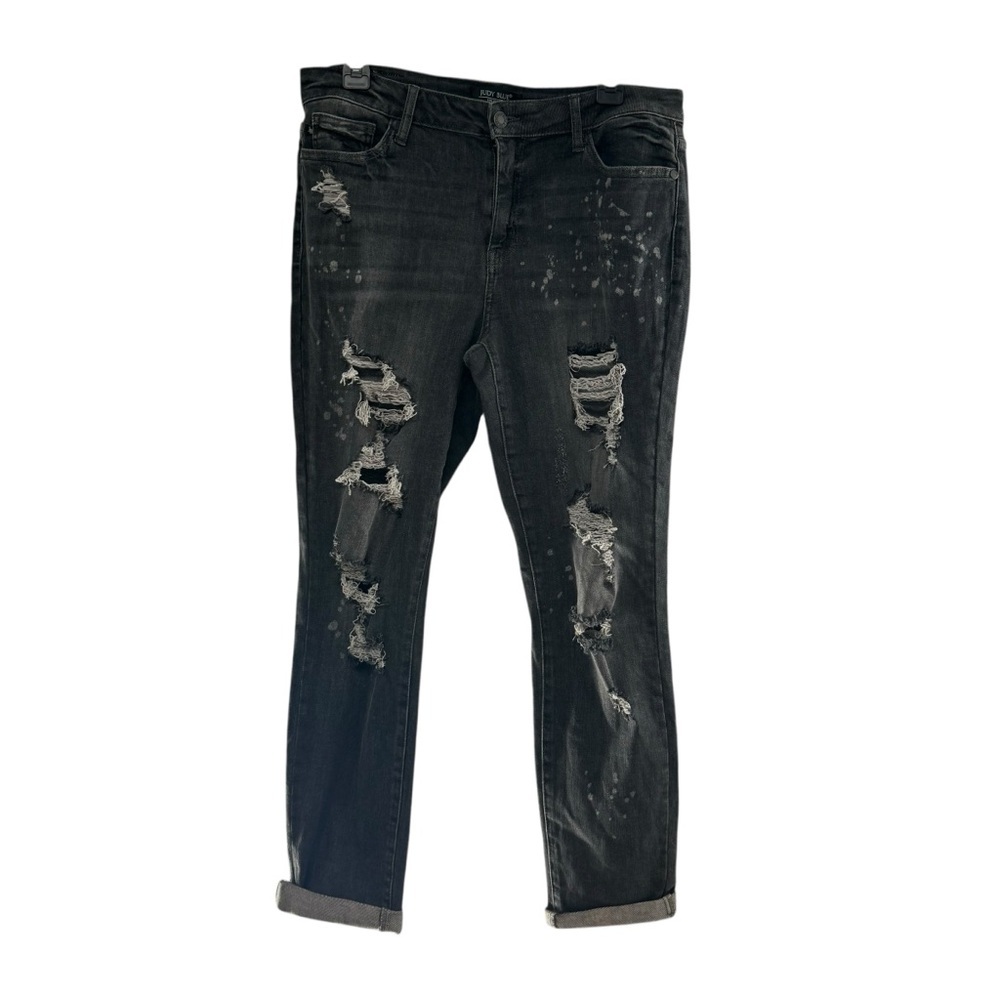 Judy Blue Boutique Distressed Stretchy Boyfriend Fit Jeans 11/30 Black